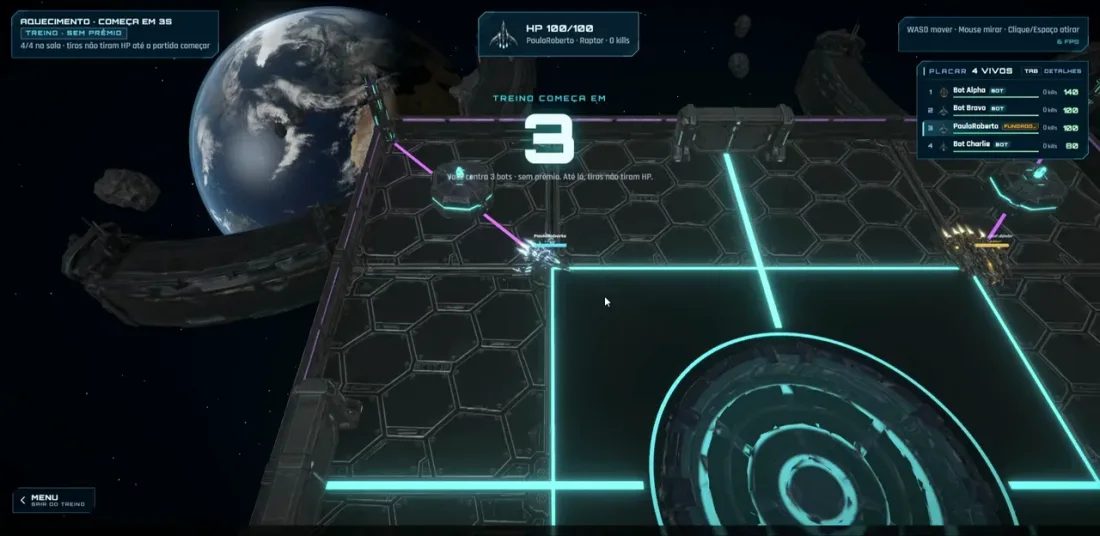 Partida do Star Survivors: naves em combate numa arena espacial